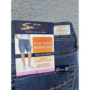 Seven7 Sunset Bermuda Shorts Rolled Cuff 9" Inseam Womens Sz 6 Blue Stretch NWT